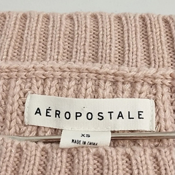 Aeropostale Pink with Metallic Cropped Boxy Sweater Open Knit Side Vent - Picture 5 of 10